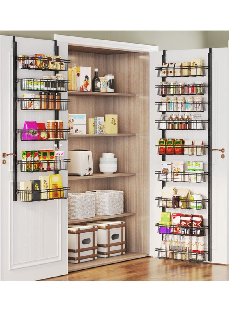 6 Tiers Door Organizer Rack Carbon Steel Over the Door Organizer Adjustable Height Detachable Baskets Kitchen Back Door  Storage  Rack Bath Cabinet Organizer Kitchen Spice Rack Over Door Can Organizer for Home Kitchen Laundry Bathroom Black - Image 2